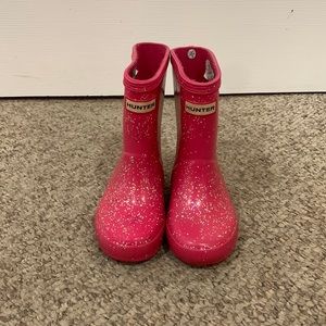 Hunter pink glitter rain rubber pull on boots sz 8